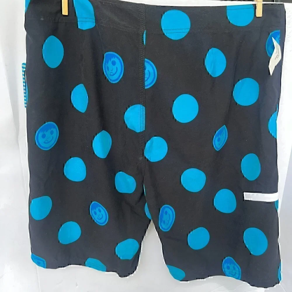 MEN'S NWT NEFF BLUE BLACK SMILEY FACE SWIM TRUNKS - SIZE 38